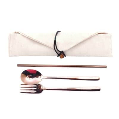 3-in-1 Rose Gold Cutlery and Straw Canvas Set MS-03-05